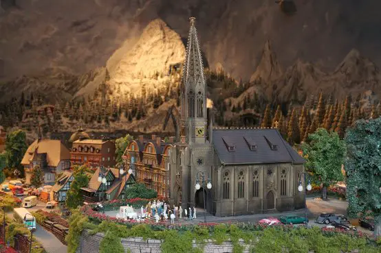 Church Scene on the Alpine Wonderland Model Railroad by Alan Fisher