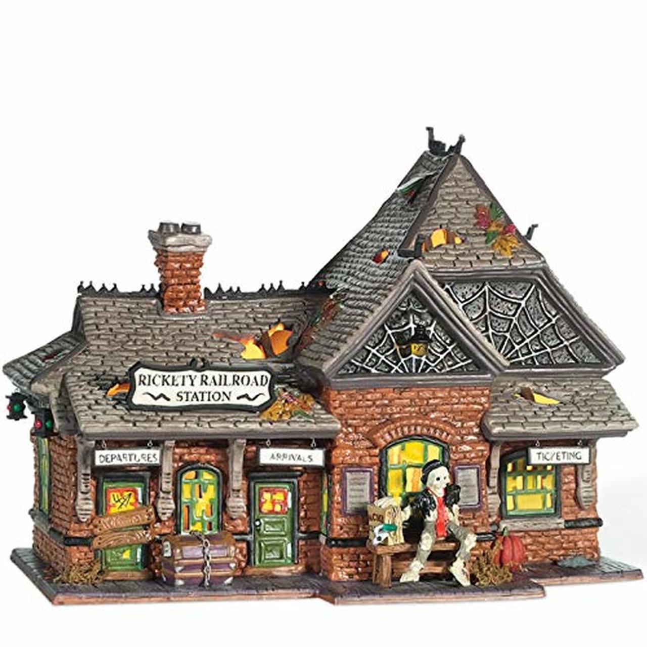 Rickety Railroad Station: a railroad figurine celebrating Halloween