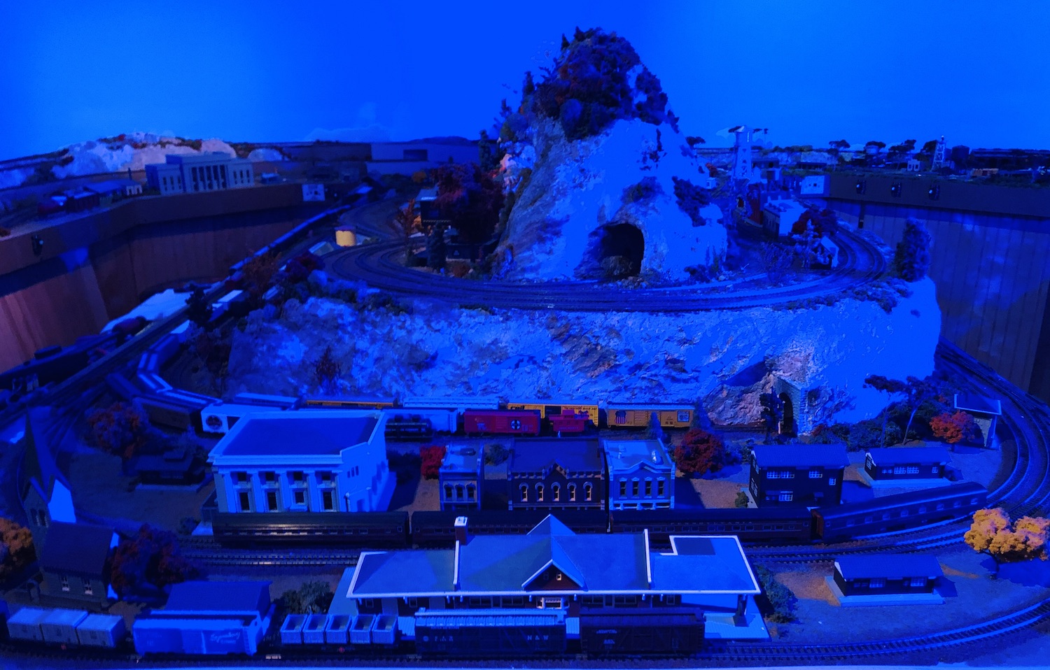 Nighttime in the Train Room (Photo from the Blue Ridge and Southern Model Railroad)